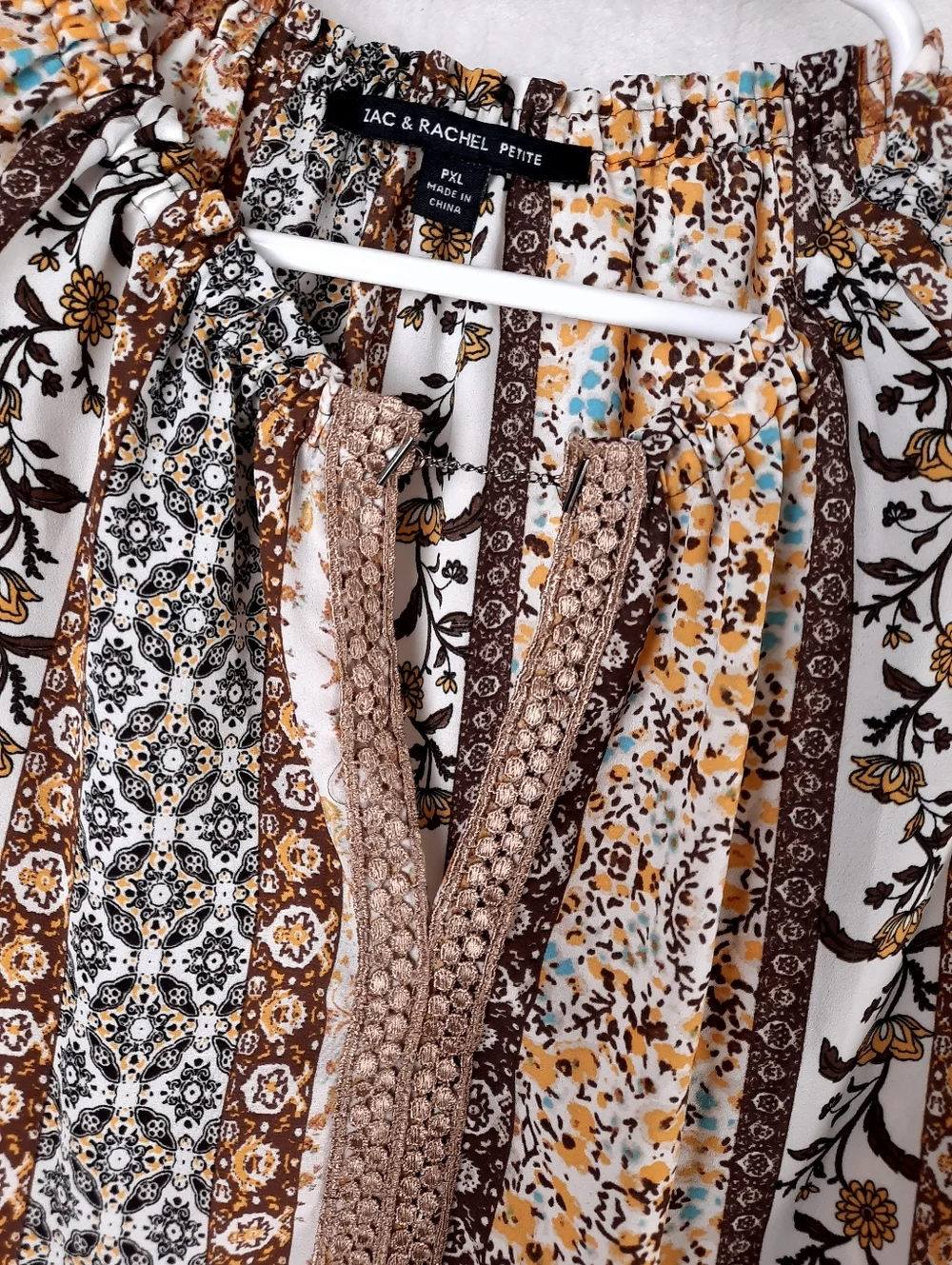 Zac & Rachel Blouse Boho Print Lace Details Sleeveless Top PXL - Picture 7 of 16